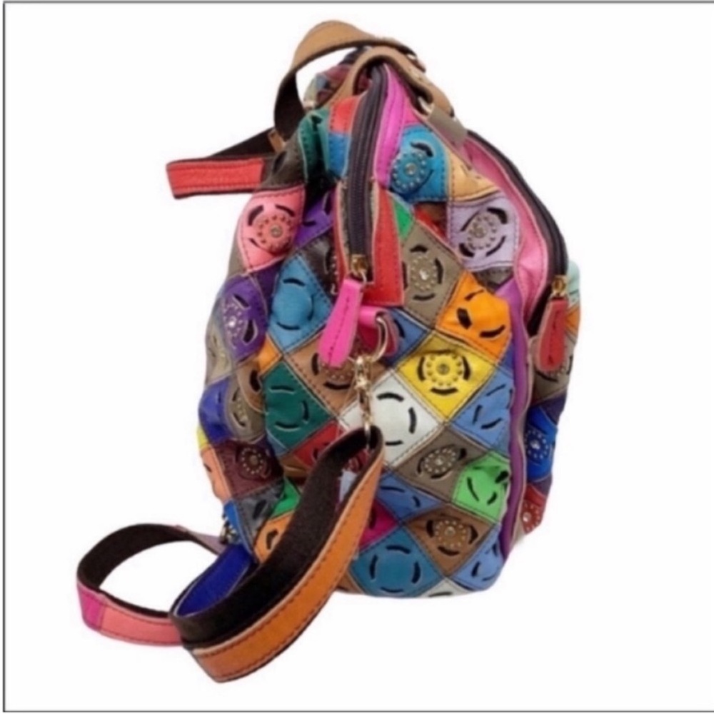 Leather Diamond quilt pattern boho bag NEW - Picture 2 of 9